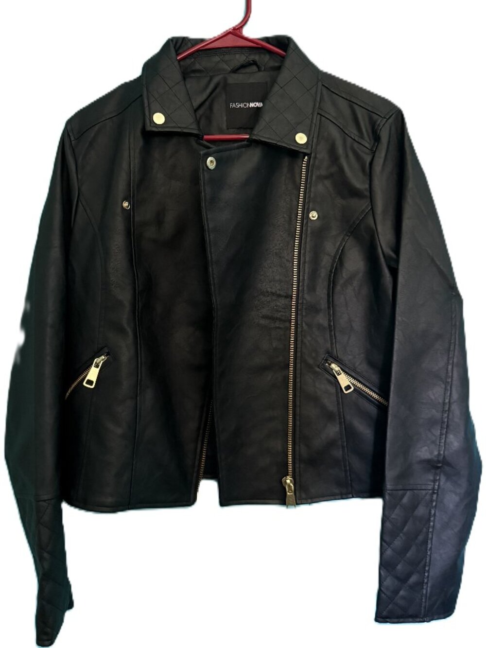 🏍️Fashion Nova Black Faux Leather Moto Jacket with Gold Hardware🏍️